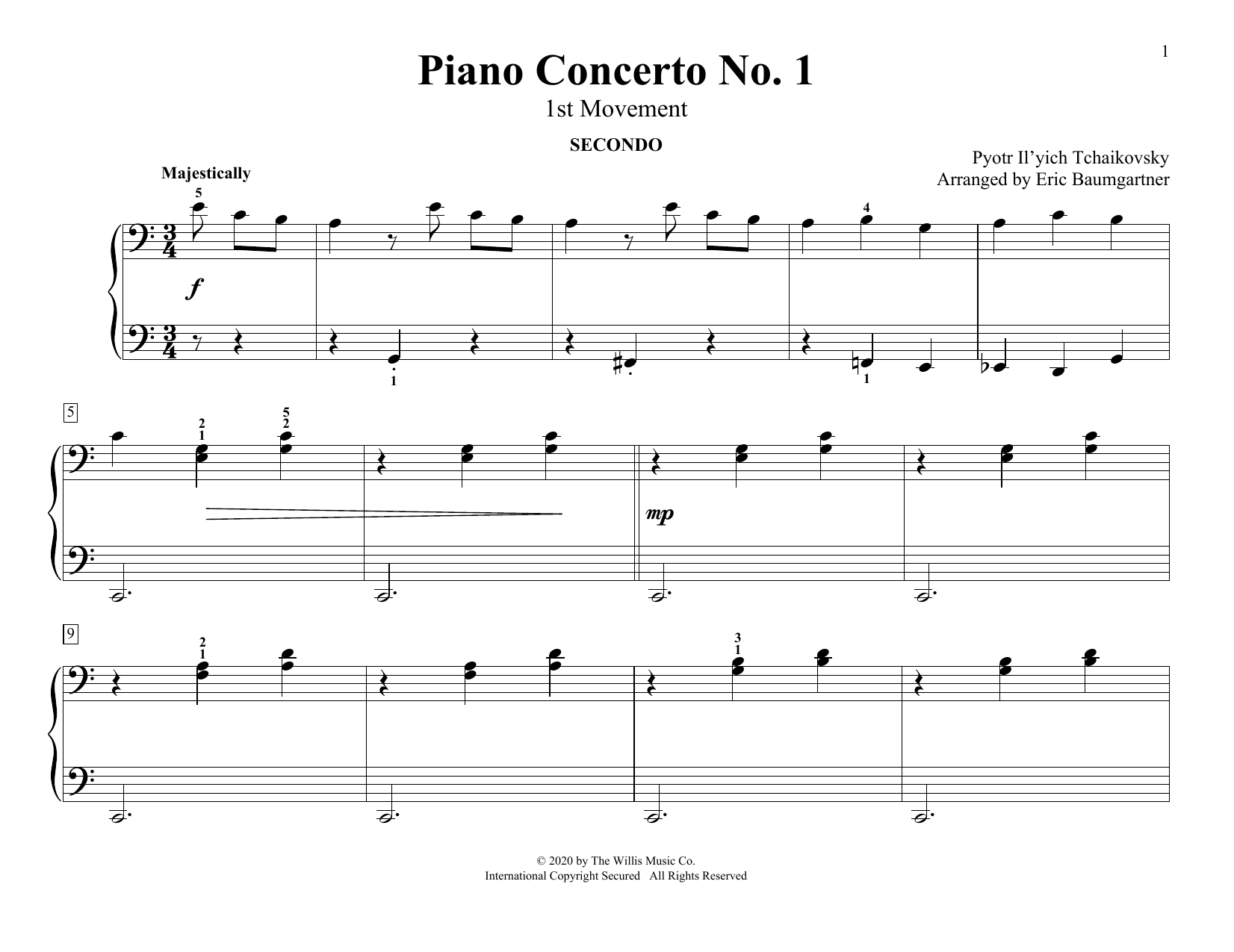 Download Pyotr Il'yich Tchaikovsky Piano Concerto No. 1 (1st Movement) (arr. Eric Baumgartner) Sheet Music and learn how to play Piano Duet PDF digital score in minutes