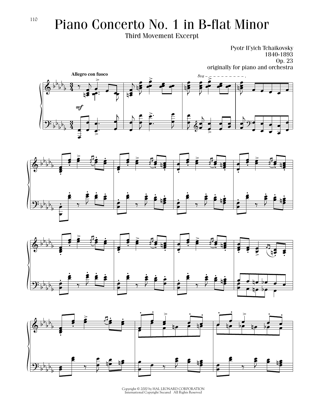 Download Pyotr Il'yich Tchaikovsky Piano Concerto No. 1 In B-Flat Minor, Op. 23, Third Movement Excerpt Sheet Music and learn how to play Piano Solo PDF digital score in minutes