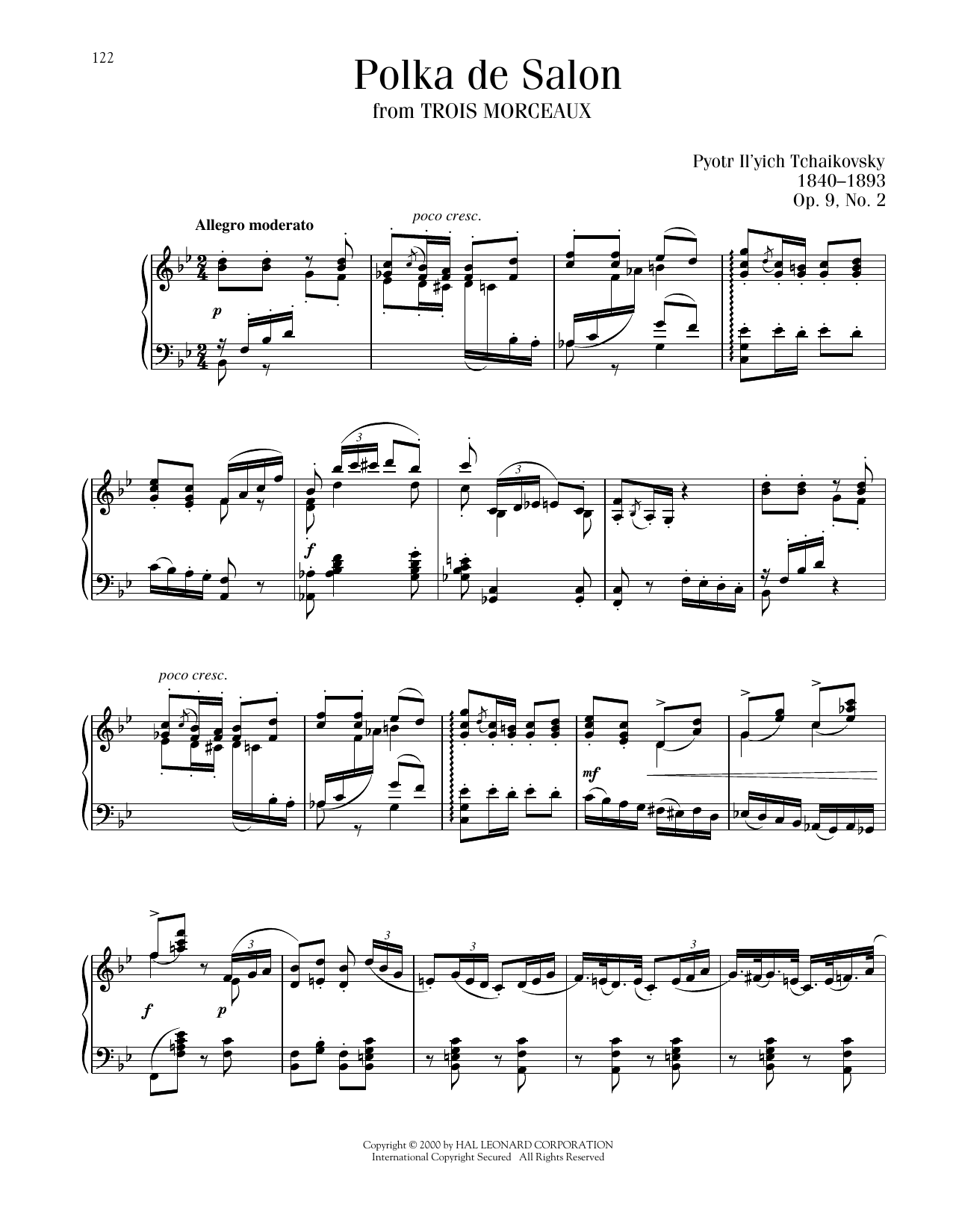 Download Pyotr Il'yich Tchaikovsky Polka De Salon, Op. 9, No. 2 Sheet Music and learn how to play Piano Solo PDF digital score in minutes