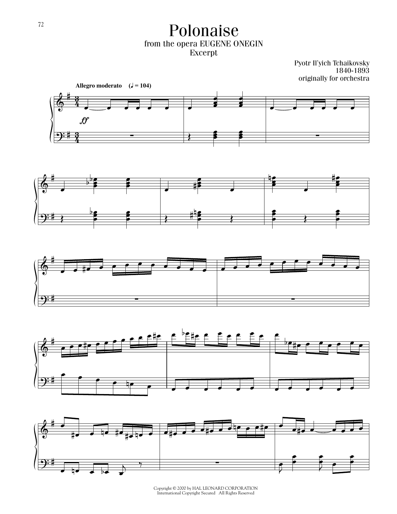 Download Pyotr Il'yich Tchaikovsky Polonaise Sheet Music and learn how to play Piano Solo PDF digital score in minutes