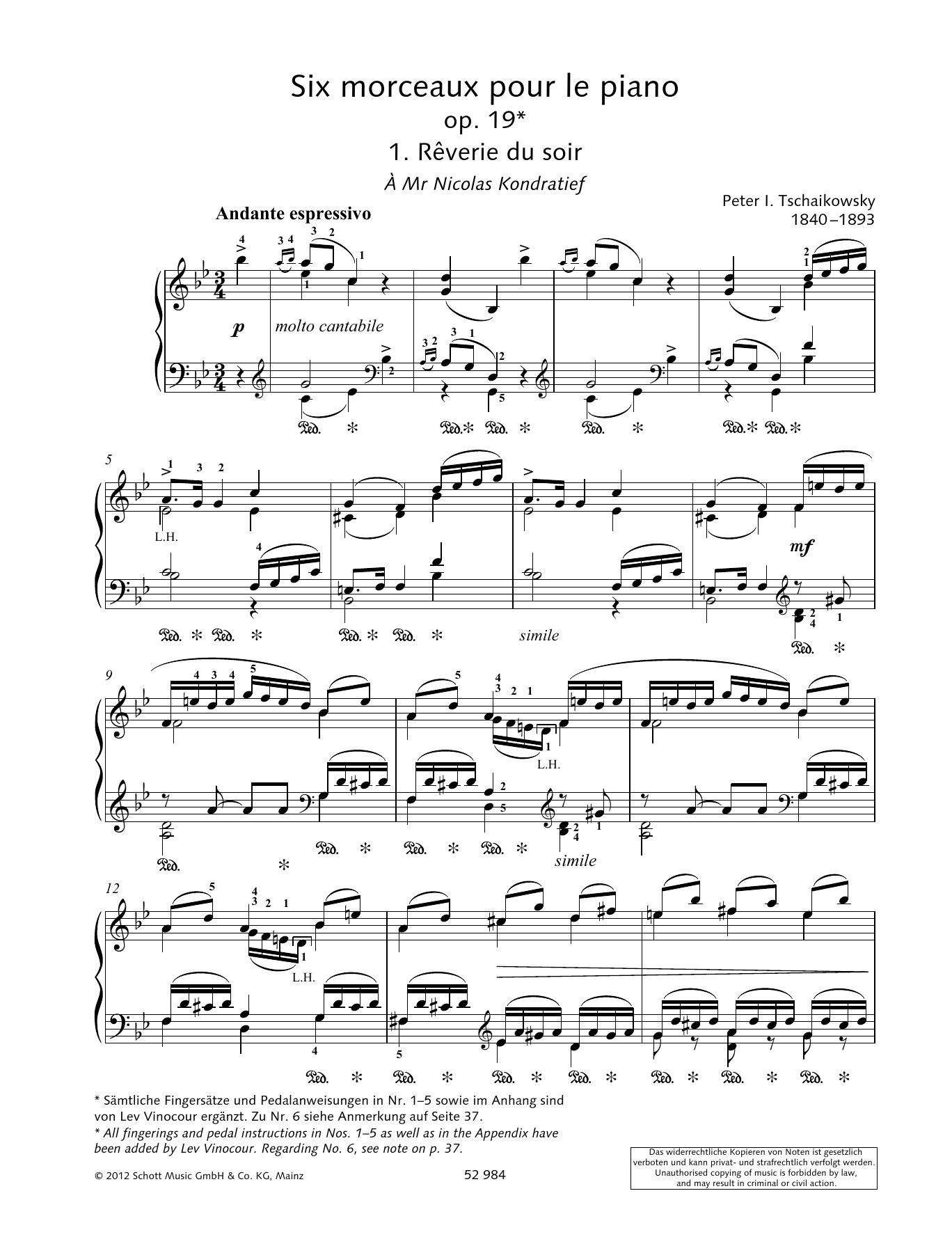 Download Pyotr Il'yich Tchaikovsky Reverie Du Soir Sheet Music and learn how to play Piano Solo PDF digital score in minutes