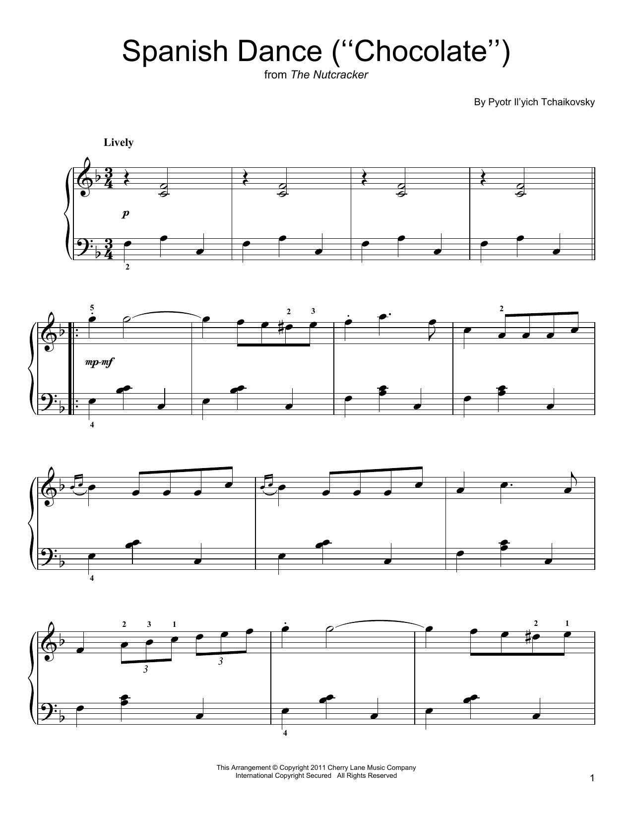 Download Pyotr Il'yich Tchaikovsky Spanish Dance Sheet Music and learn how to play Easy Piano PDF digital score in minutes
