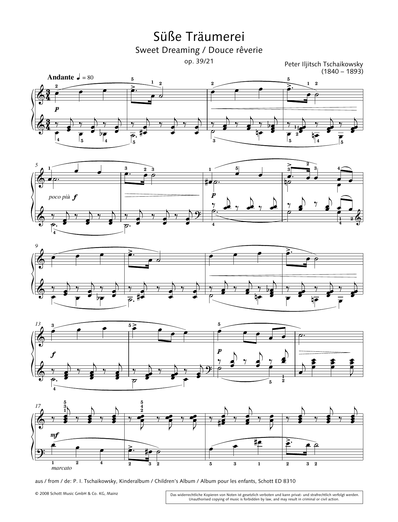 Download Pyotr Il'yich Tchaikovsky Sweet Dreaming Sheet Music and learn how to play Piano Solo PDF digital score in minutes