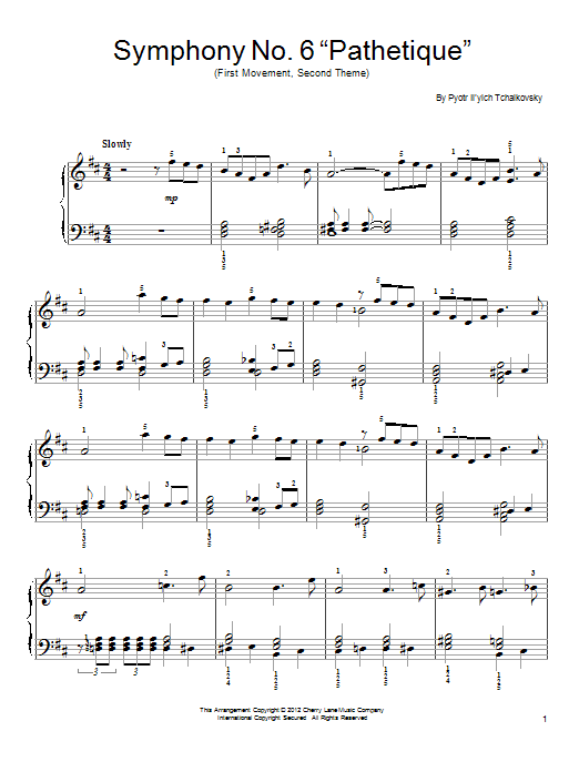 Download Pyotr Ilyich Tchaikovsky Symphony No. 6 In B Minor (Pathetique) Sheet Music and learn how to play Easy Piano PDF digital score in minutes
