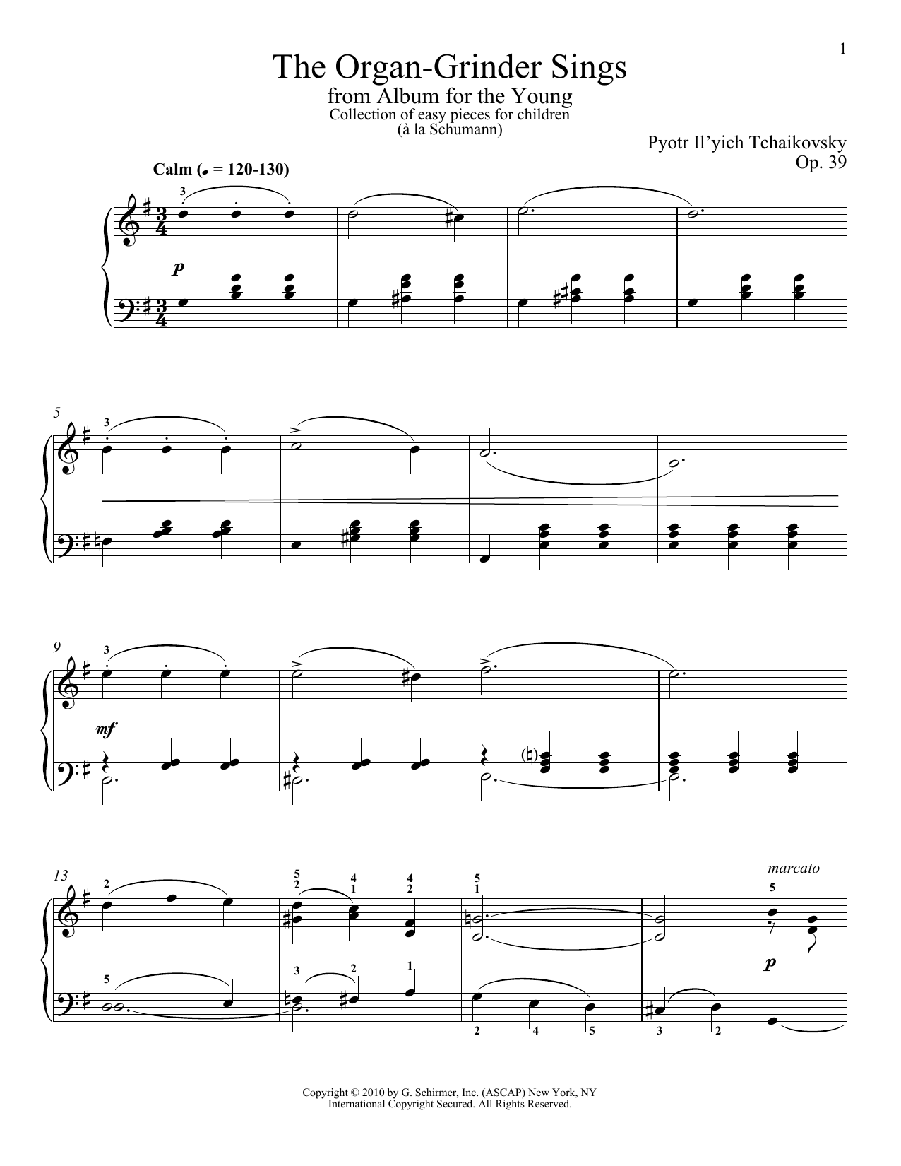 Download Pyotr Ilyich Tchaikovsky The Organ-Grinder Sings Sheet Music and learn how to play Piano PDF digital score in minutes