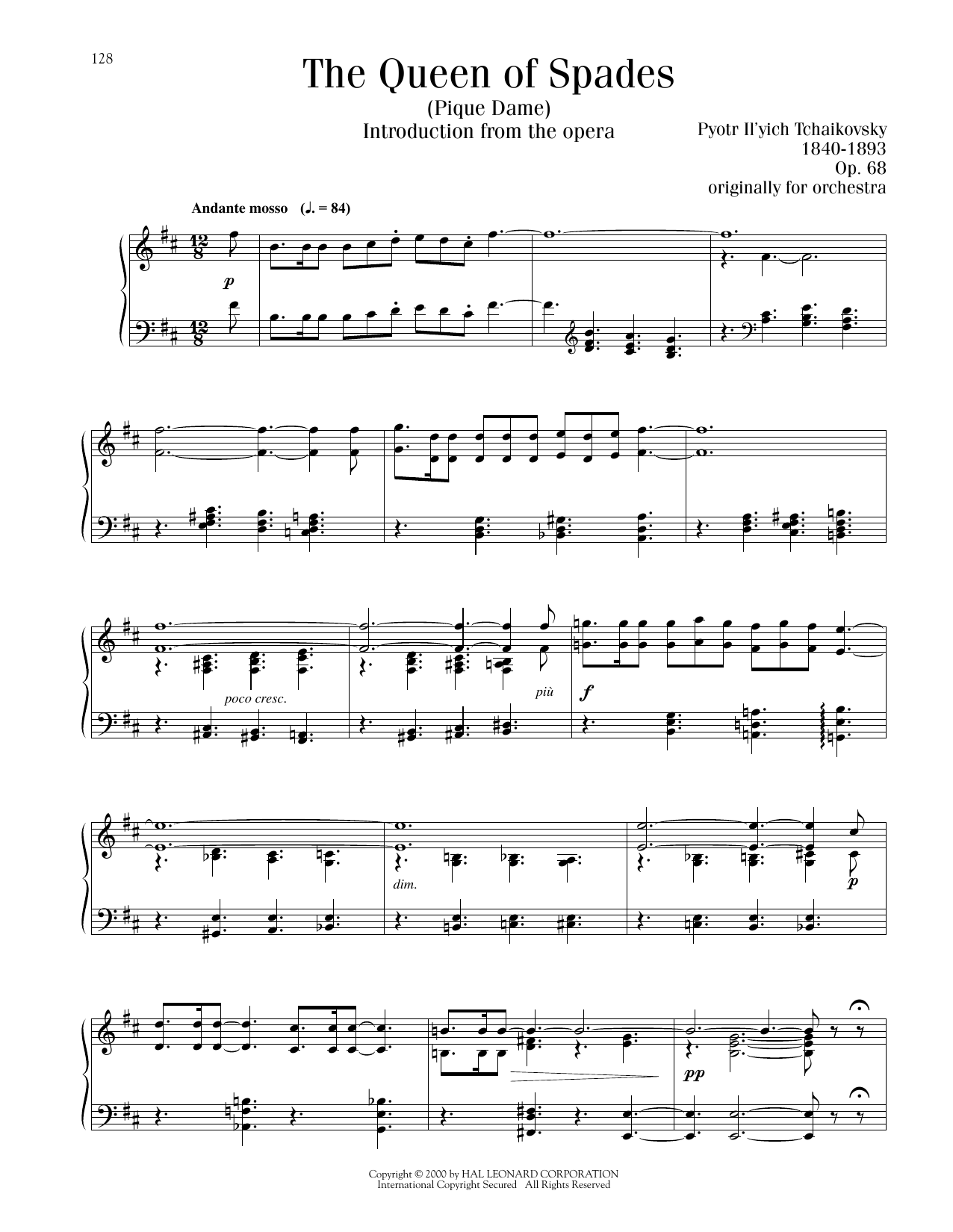 Download Pyotr Il'yich Tchaikovsky The Queen Of Spades Sheet Music and learn how to play Piano Solo PDF digital score in minutes