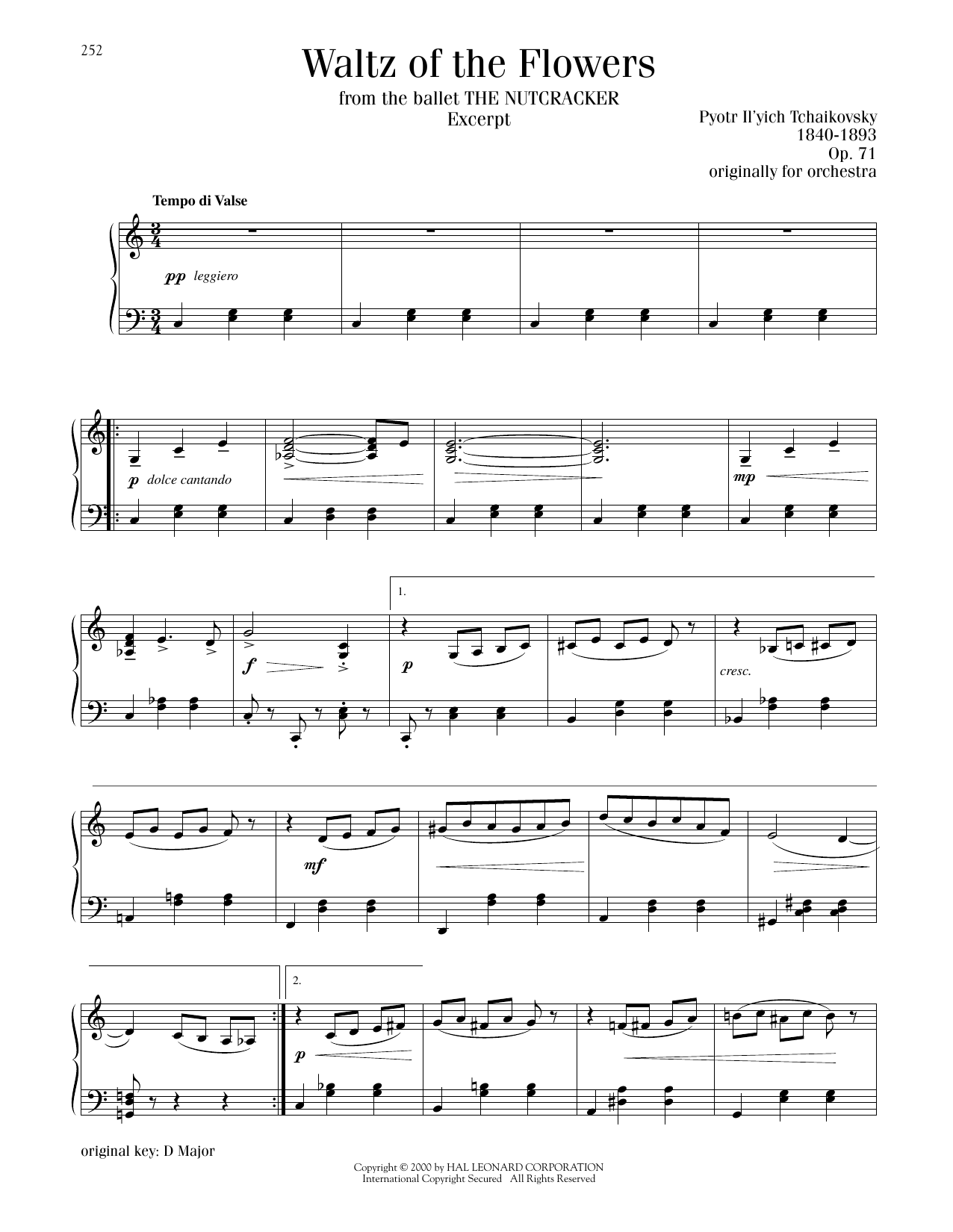 Download Pyotr Il'yich Tchaikovsky Waltz Of The Flowers, Op. 71a Sheet Music and learn how to play Piano Solo PDF digital score in minutes