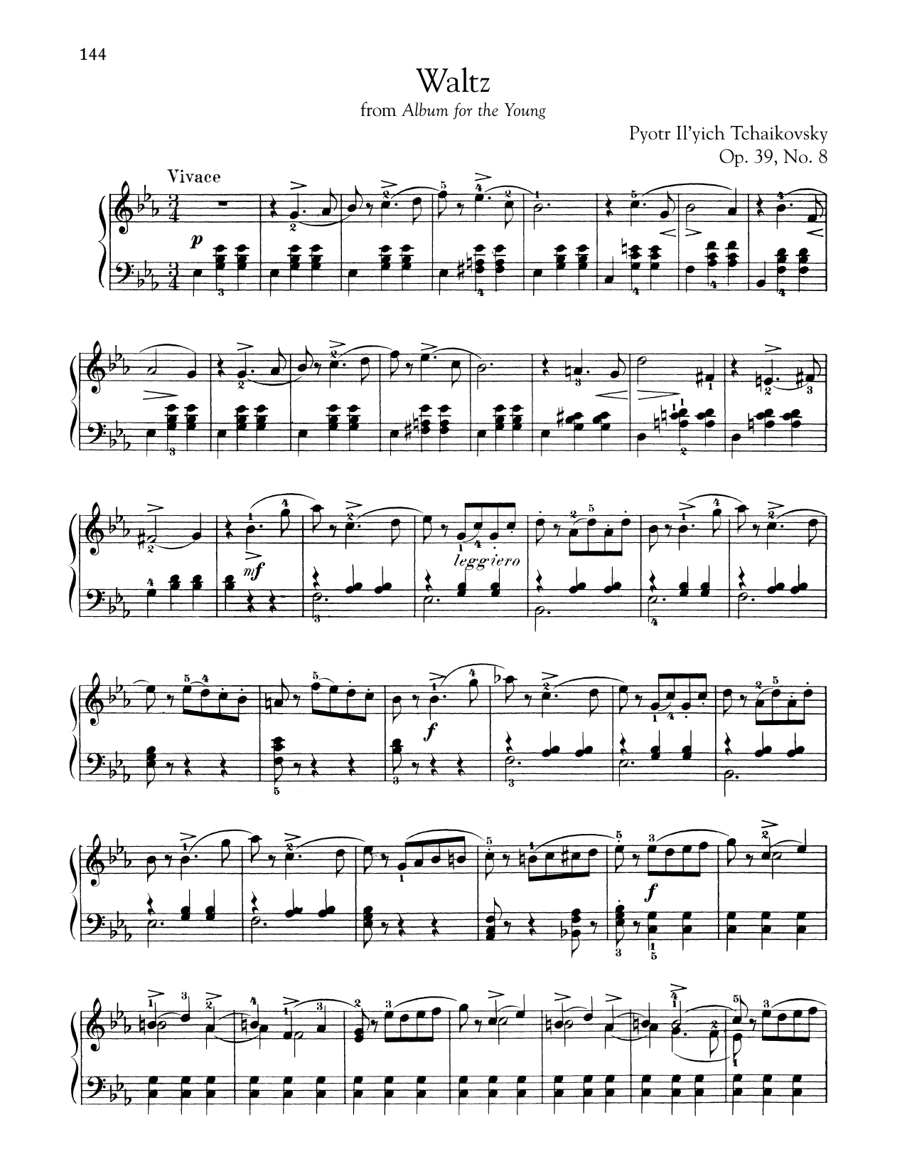 Download Pyotr Il'yich Tchaikovsky Waltz, Op. 39, No. 8 Sheet Music and learn how to play Piano PDF digital score in minutes