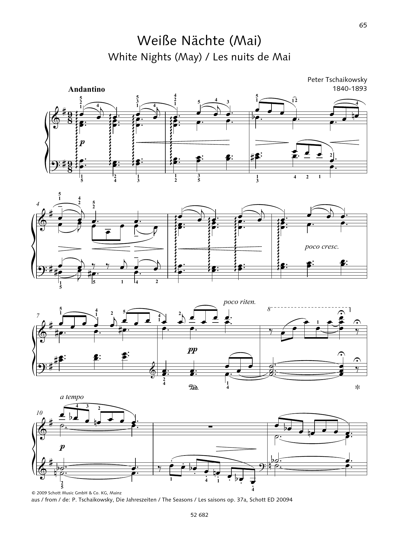 Download Pyotr Il'yich Tchaikovsky White Nights (May) Sheet Music and learn how to play Piano Solo PDF digital score in minutes