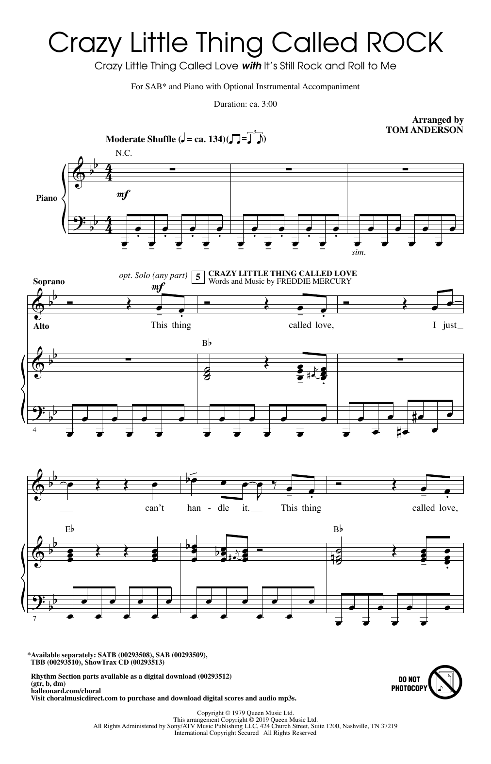 Download Queen & Billy Joel Crazy Little Thing Called ROCK (arr. Tom Anderson) Sheet Music and learn how to play TBB Choir PDF digital score in minutes