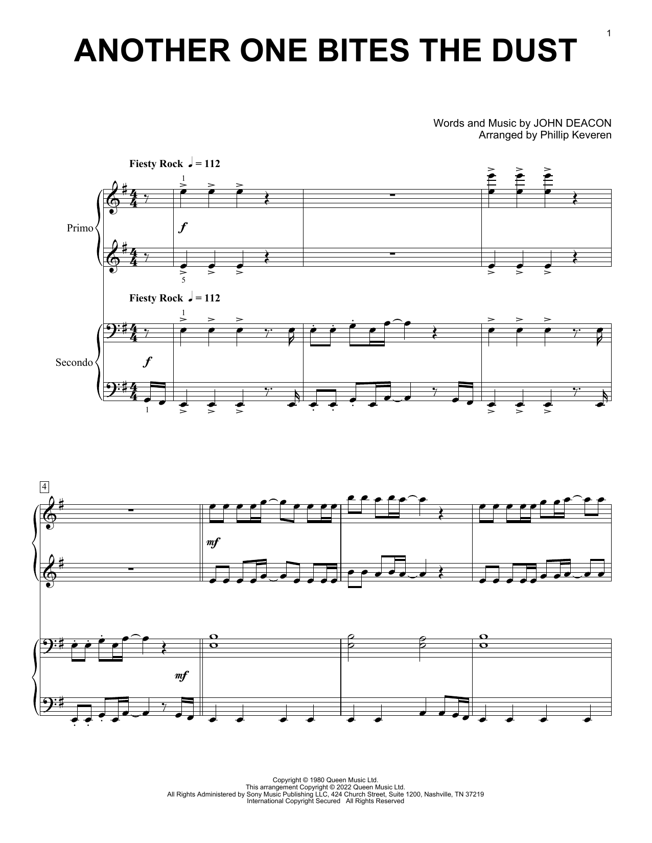 Download Queen Another One Bites The Dust (arr. Phillip Keveren) Sheet Music and learn how to play Piano Duet PDF digital score in minutes