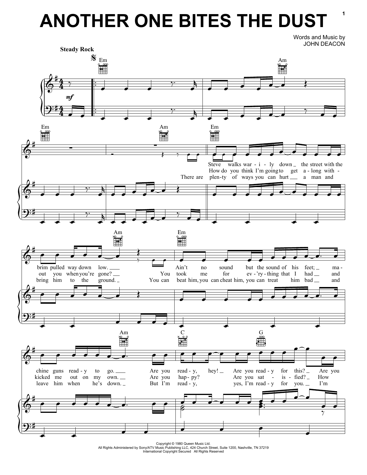 Download Queen Another One Bites The Dust Sheet Music and learn how to play Guitar Tab PDF digital score in minutes