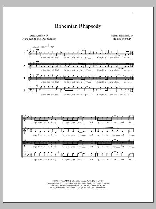 Download Queen Bohemian Rhapsody (arr. Deke Sharon) Sheet Music and learn how to play SATB Choir PDF digital score in minutes