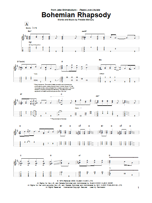 Download Jake Shimabukuro Bohemian Rhapsody Sheet Music and learn how to play UKETAB PDF digital score in minutes