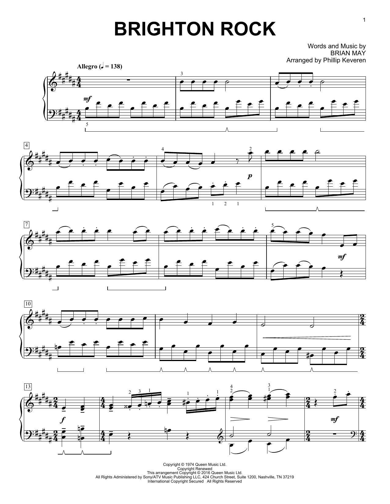 Download Queen Brighton Rock Sheet Music and learn how to play Piano PDF digital score in minutes