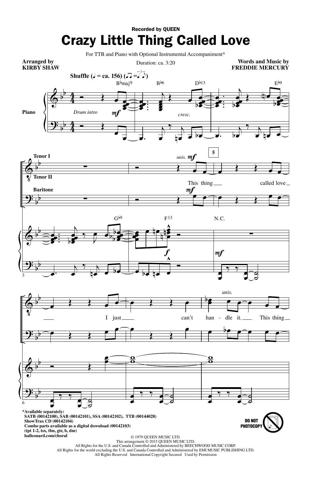 Download Kirby Shaw Crazy Little Thing Called Love Sheet Music and learn how to play TBB PDF digital score in minutes