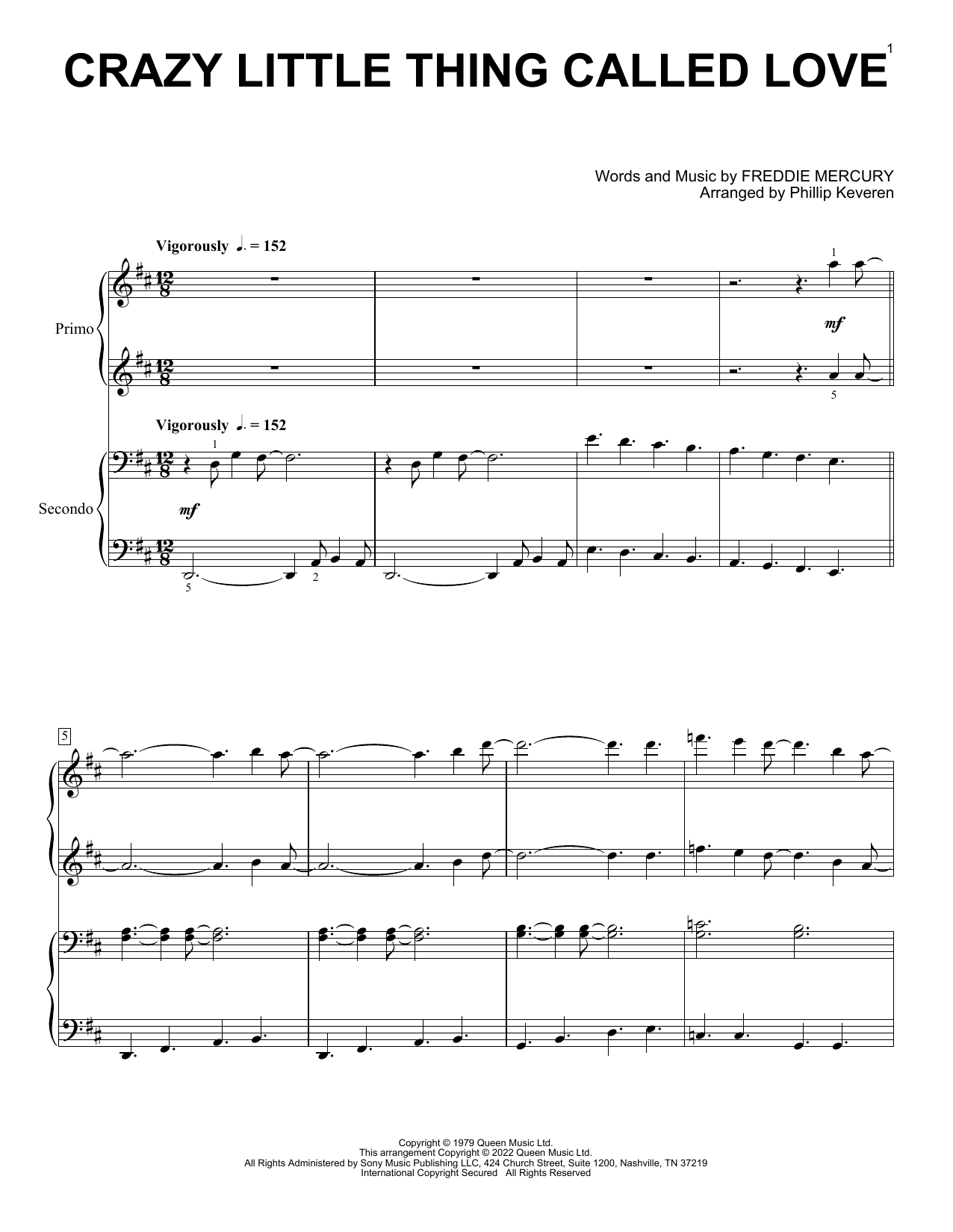 Download Queen Crazy Little Thing Called Love (arr. Phillip Keveren) Sheet Music and learn how to play Piano Duet PDF digital score in minutes