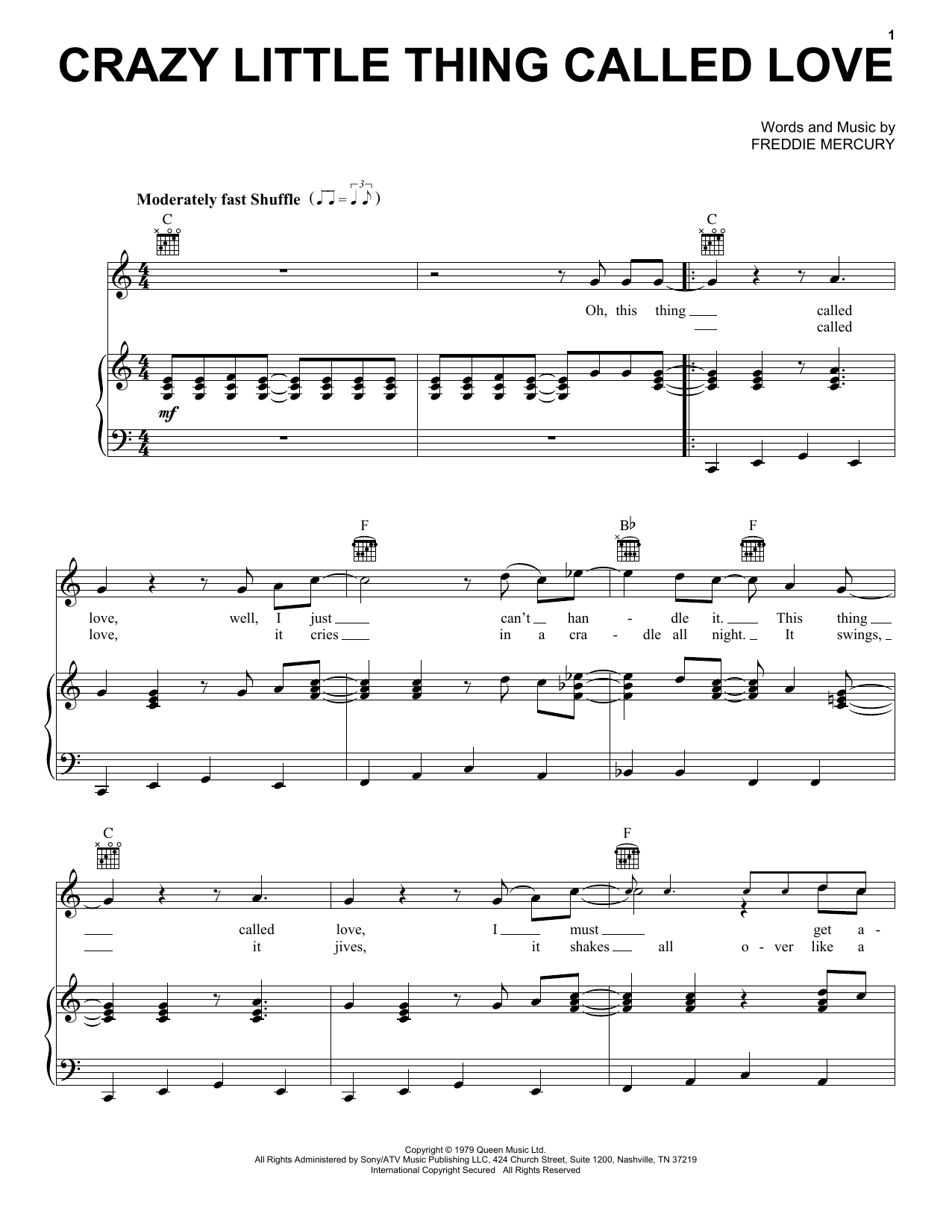 Download Queen Crazy Little Thing Called Love Sheet Music and learn how to play Piano, Vocal & Guitar (Right-Hand Melody) PDF digital score in minutes