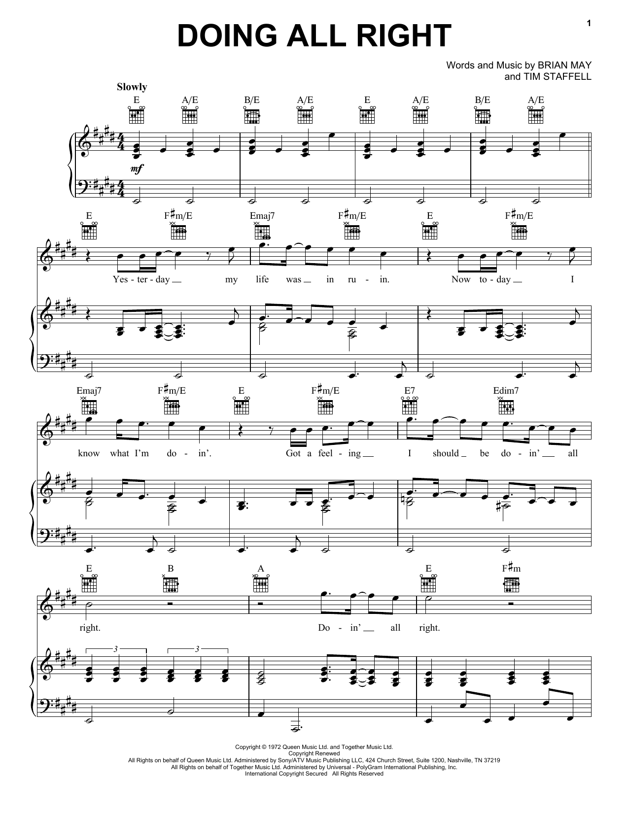 Download Queen Doing All Right Sheet Music and learn how to play Super Easy Piano PDF digital score in minutes