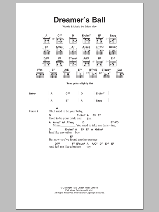 Download Queen Dreamer's Ball Sheet Music and learn how to play Lyrics & Chords PDF digital score in minutes