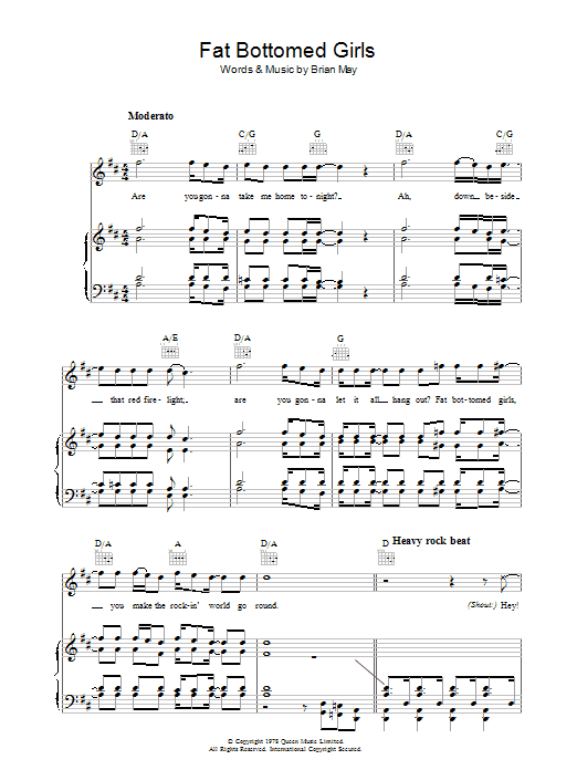Download Queen Fat Bottomed Girls Sheet Music and learn how to play Voice PDF digital score in minutes