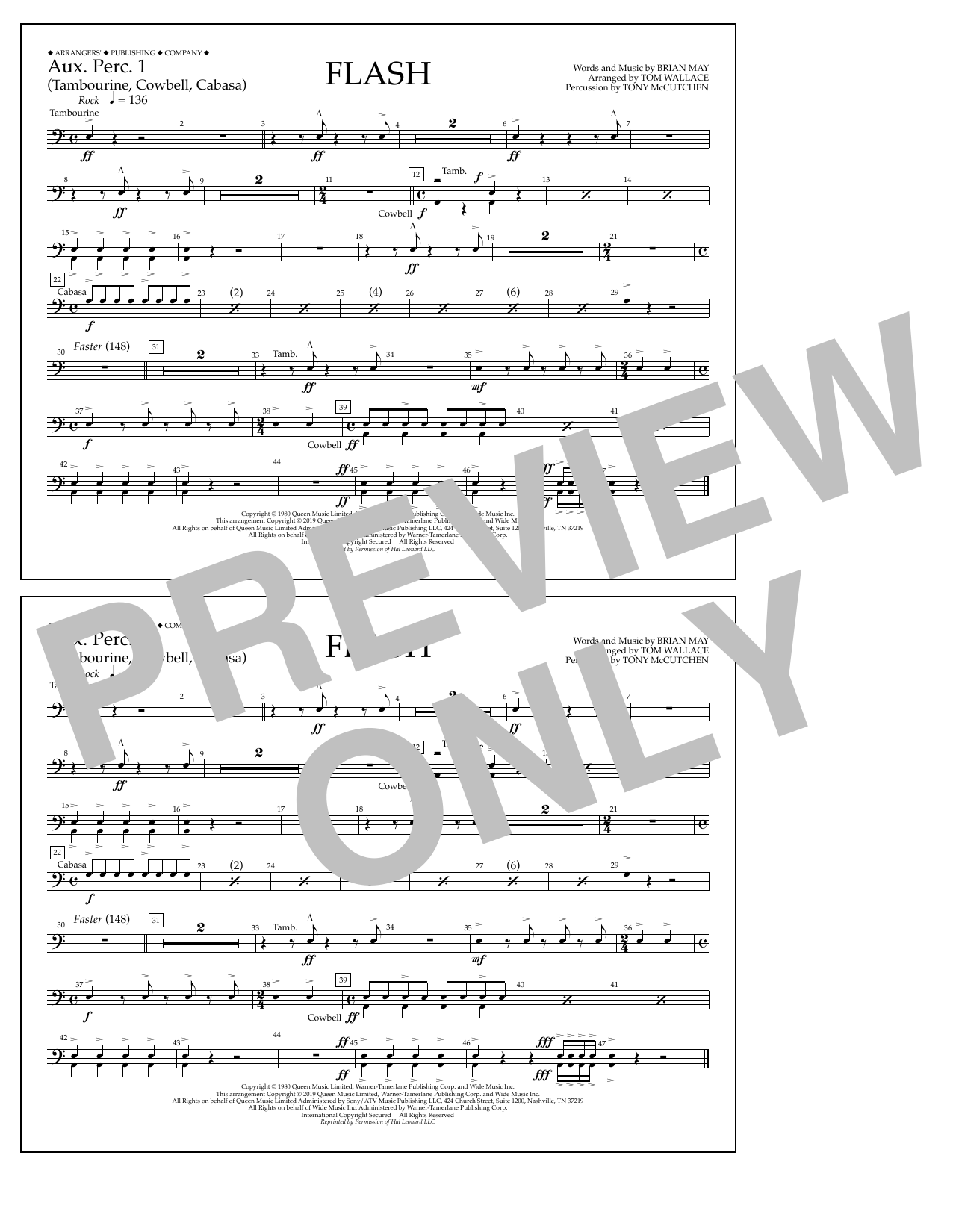 Download Queen Flash (arr. Tom Wallace) - Aux. Perc. 1 Sheet Music and learn how to play Marching Band PDF digital score in minutes