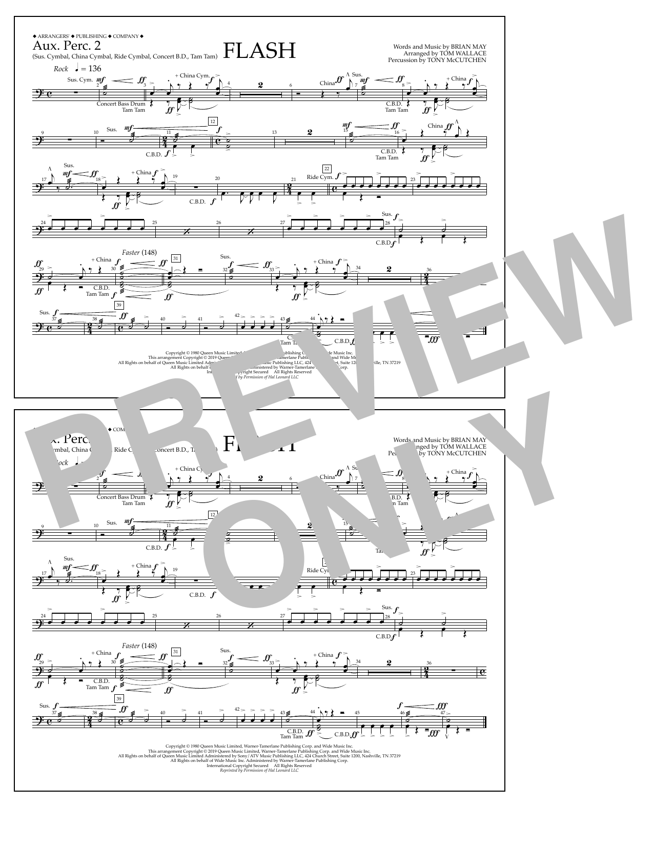 Download Queen Flash (arr. Tom Wallace) - Aux. Perc. 2 Sheet Music and learn how to play Marching Band PDF digital score in minutes