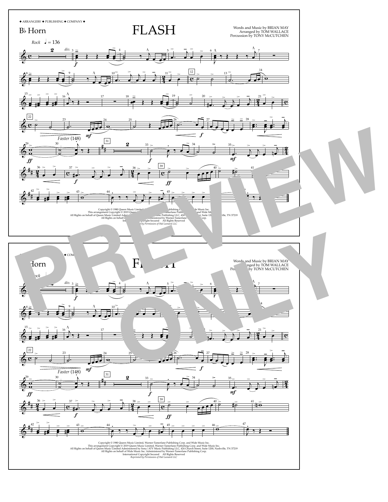 Download Queen Flash (arr. Tom Wallace) - Bb Horn Sheet Music and learn how to play Marching Band PDF digital score in minutes