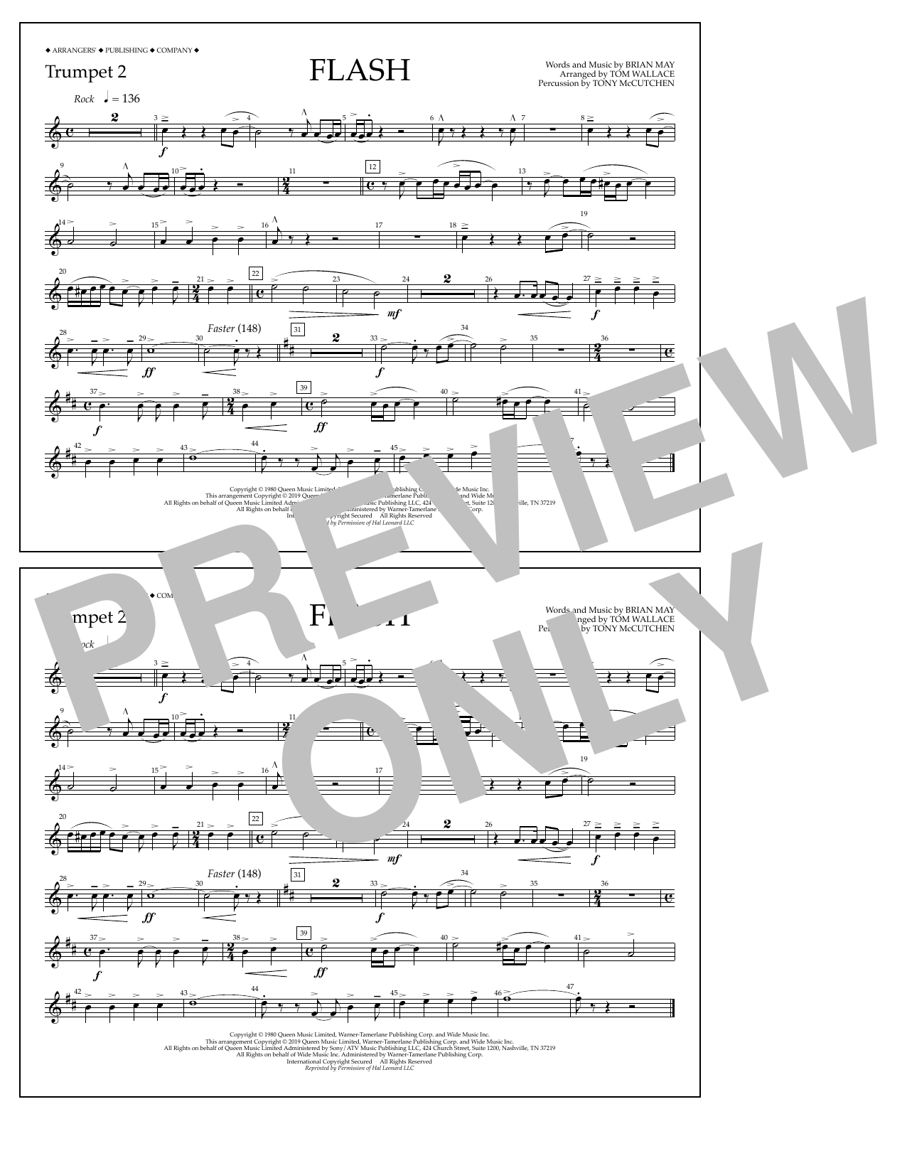 Download Queen Flash (arr. Tom Wallace) - Trumpet 2 Sheet Music and learn how to play Marching Band PDF digital score in minutes