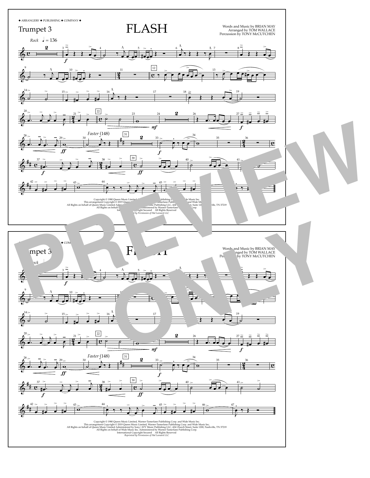 Download Queen Flash (arr. Tom Wallace) - Trumpet 3 Sheet Music and learn how to play Marching Band PDF digital score in minutes