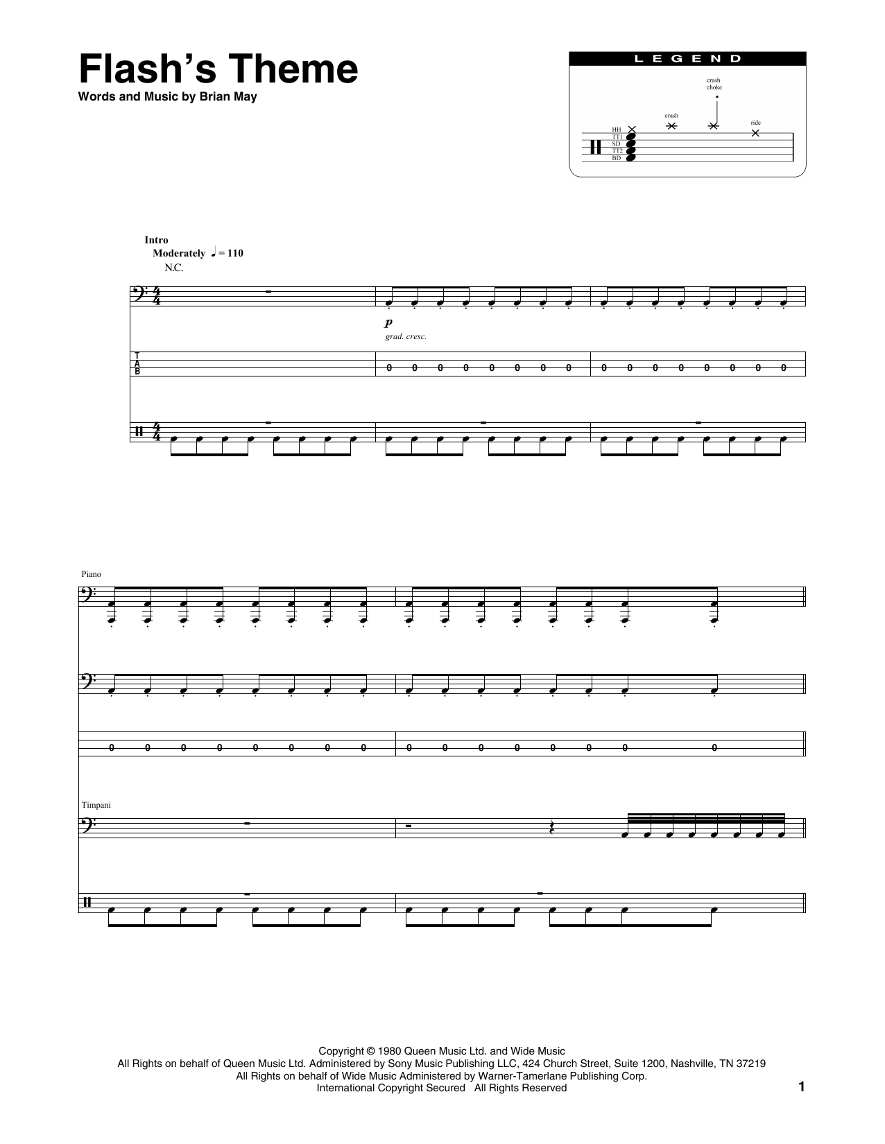 Download Queen Flash's Theme Sheet Music and learn how to play Transcribed Score PDF digital score in minutes