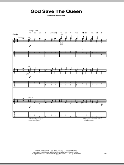 Download Queen God Save The Queen Sheet Music and learn how to play Guitar Tab PDF digital score in minutes