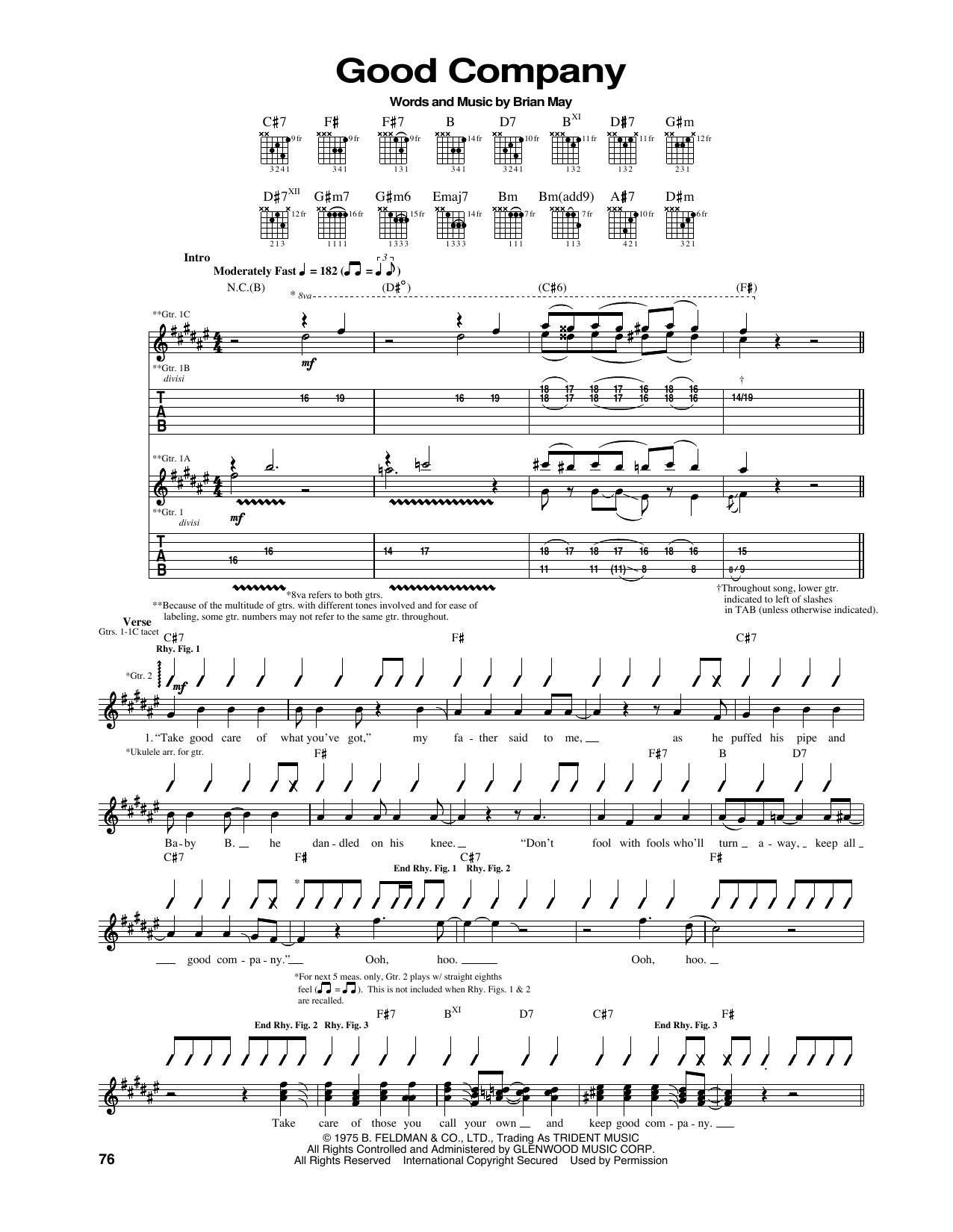 Download Queen Good Company Sheet Music and learn how to play Guitar Tab PDF digital score in minutes