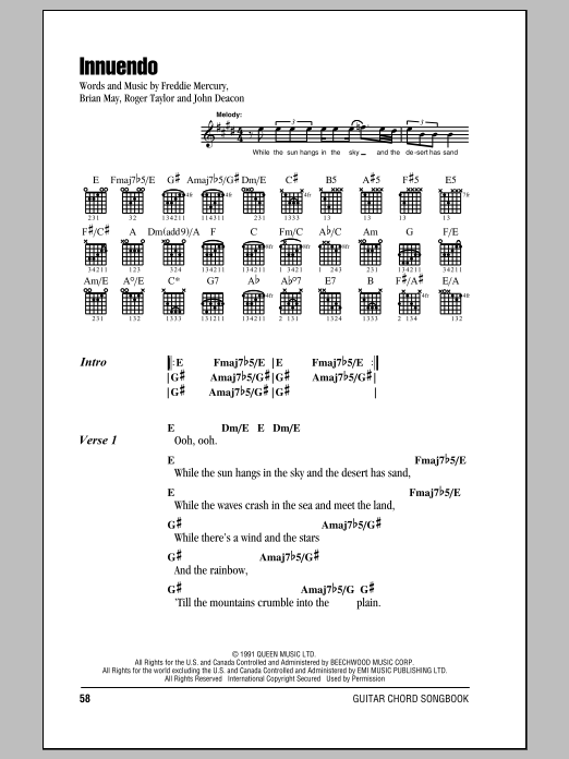 Download Queen Innuendo Sheet Music and learn how to play Piano, Vocal & Guitar (Right-Hand Melody) PDF digital score in minutes