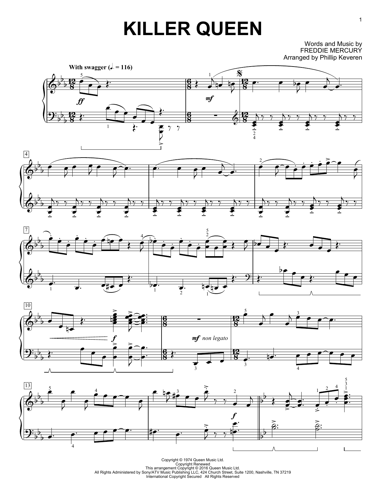 Download Phillip Keveren Killer Queen Sheet Music and learn how to play Piano PDF digital score in minutes