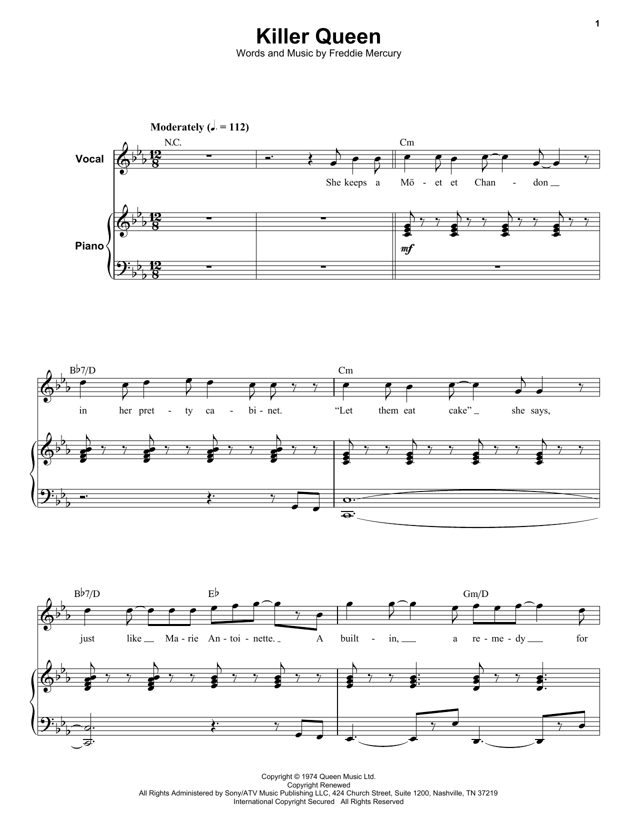 Download Queen Killer Queen Sheet Music and learn how to play Piano PDF digital score in minutes