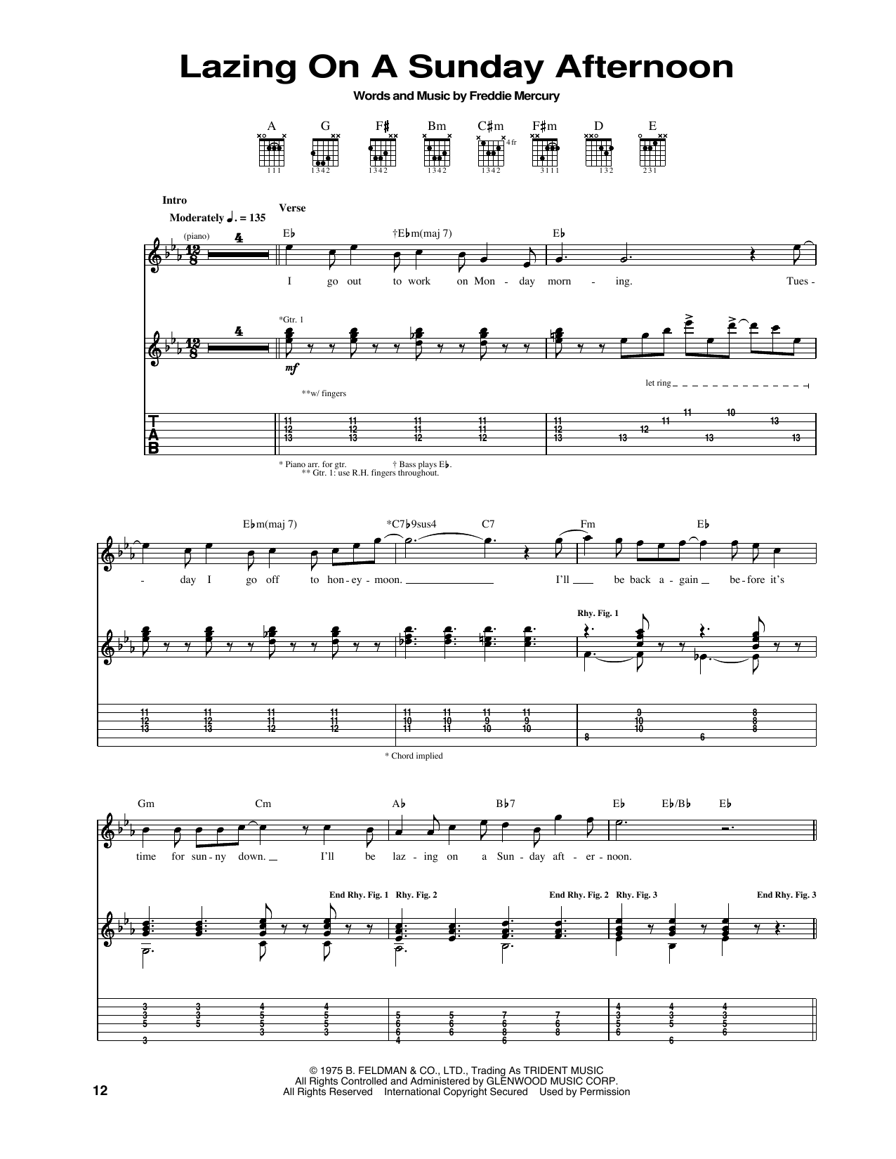 Download Queen Lazing On A Sunday Afternoon Sheet Music and learn how to play Keyboard Transcription PDF digital score in minutes