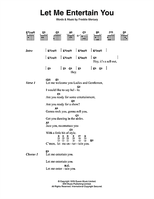 Download Queen Let Me Entertain You Sheet Music and learn how to play Lyrics & Chords PDF digital score in minutes