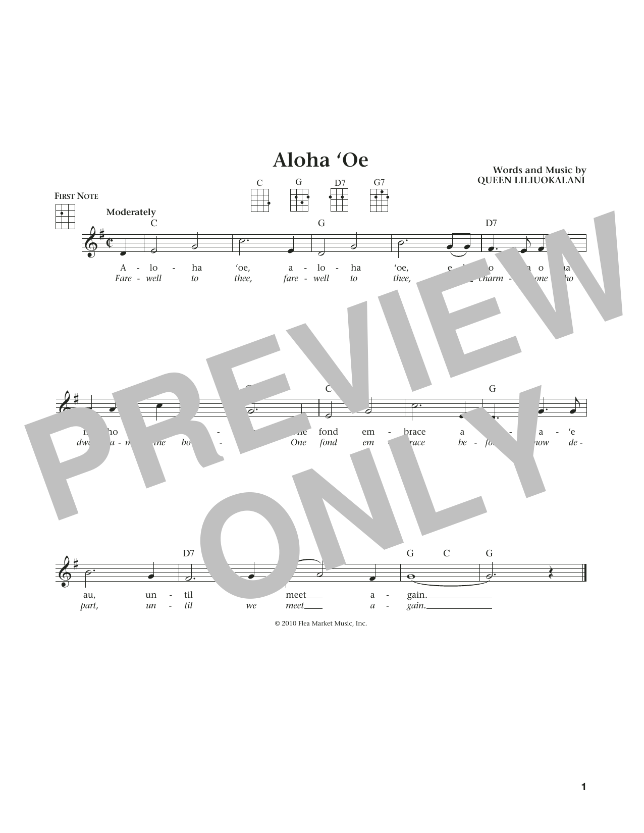 Download Queen Liliuokalani Aloha Oe Sheet Music and learn how to play Ukulele PDF digital score in minutes