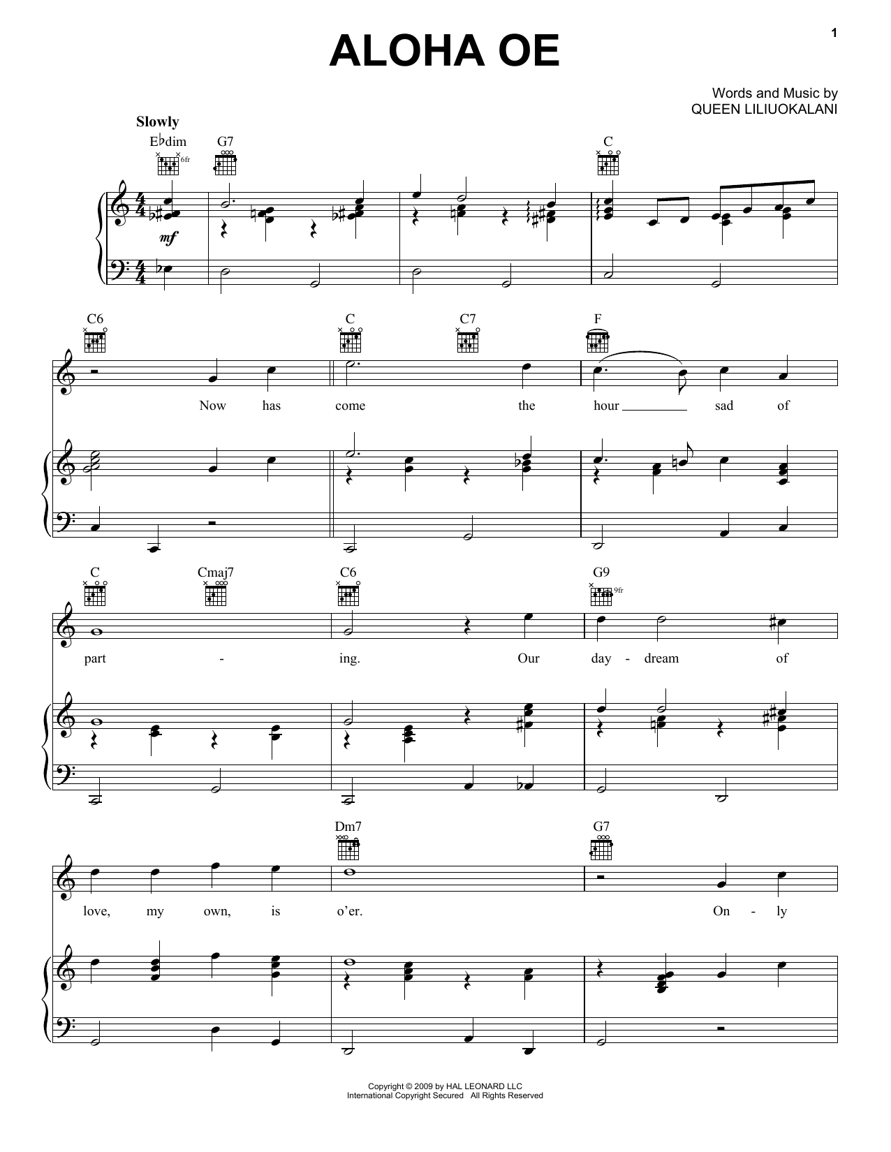 Download Queen Liliuokalani Aloha Oe Sheet Music and learn how to play Ukulele with strumming patterns PDF digital score in minutes