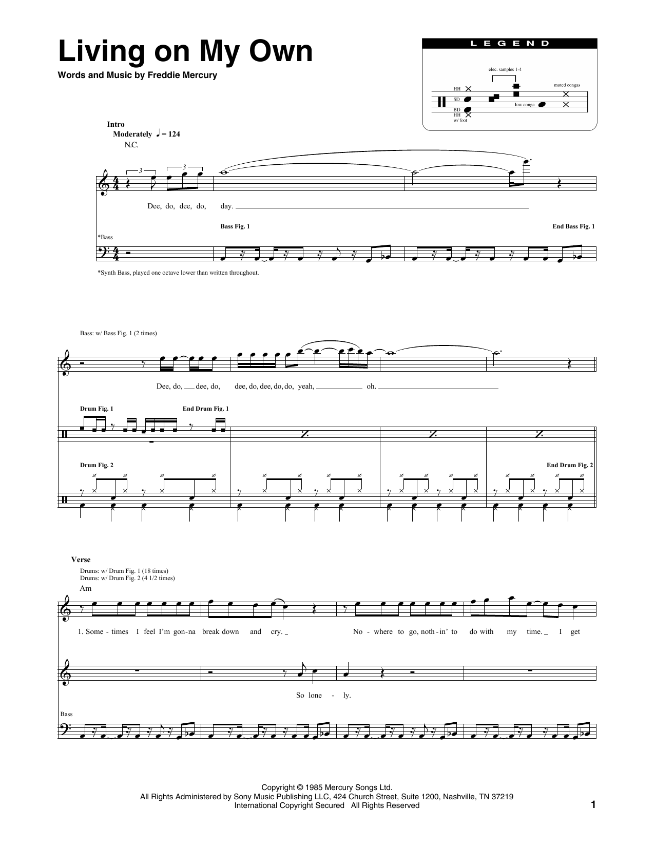 Download Queen Living On My Own Sheet Music and learn how to play Transcribed Score PDF digital score in minutes