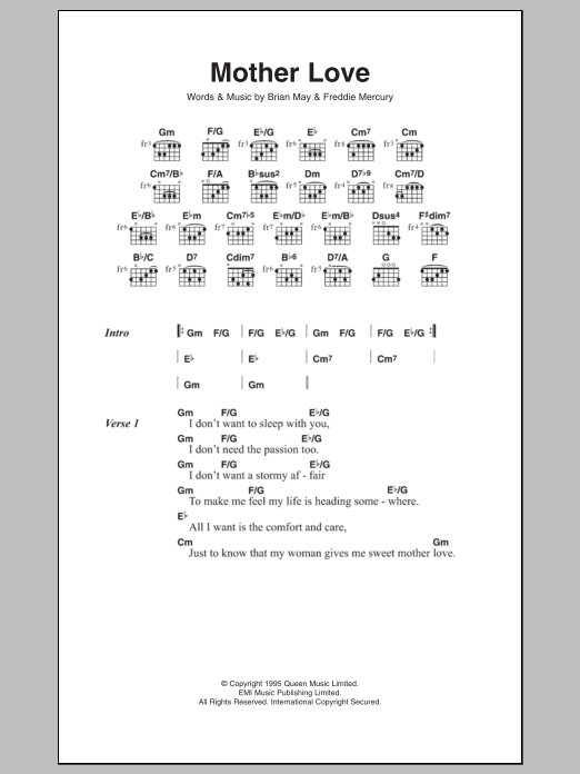 Download Queen Mother Love Sheet Music and learn how to play Lyrics & Chords PDF digital score in minutes