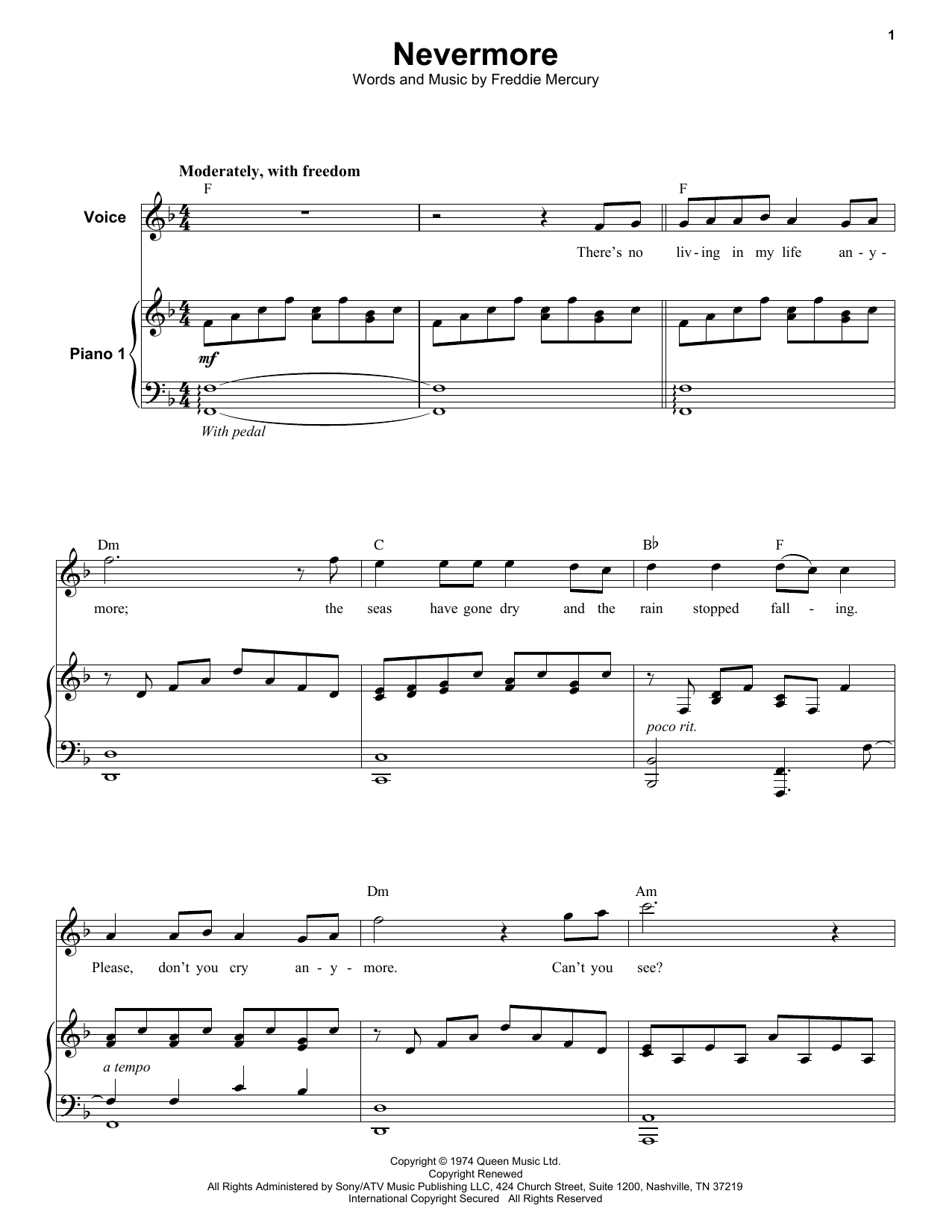 Download Queen Nevermore Sheet Music and learn how to play Keyboard Transcription PDF digital score in minutes