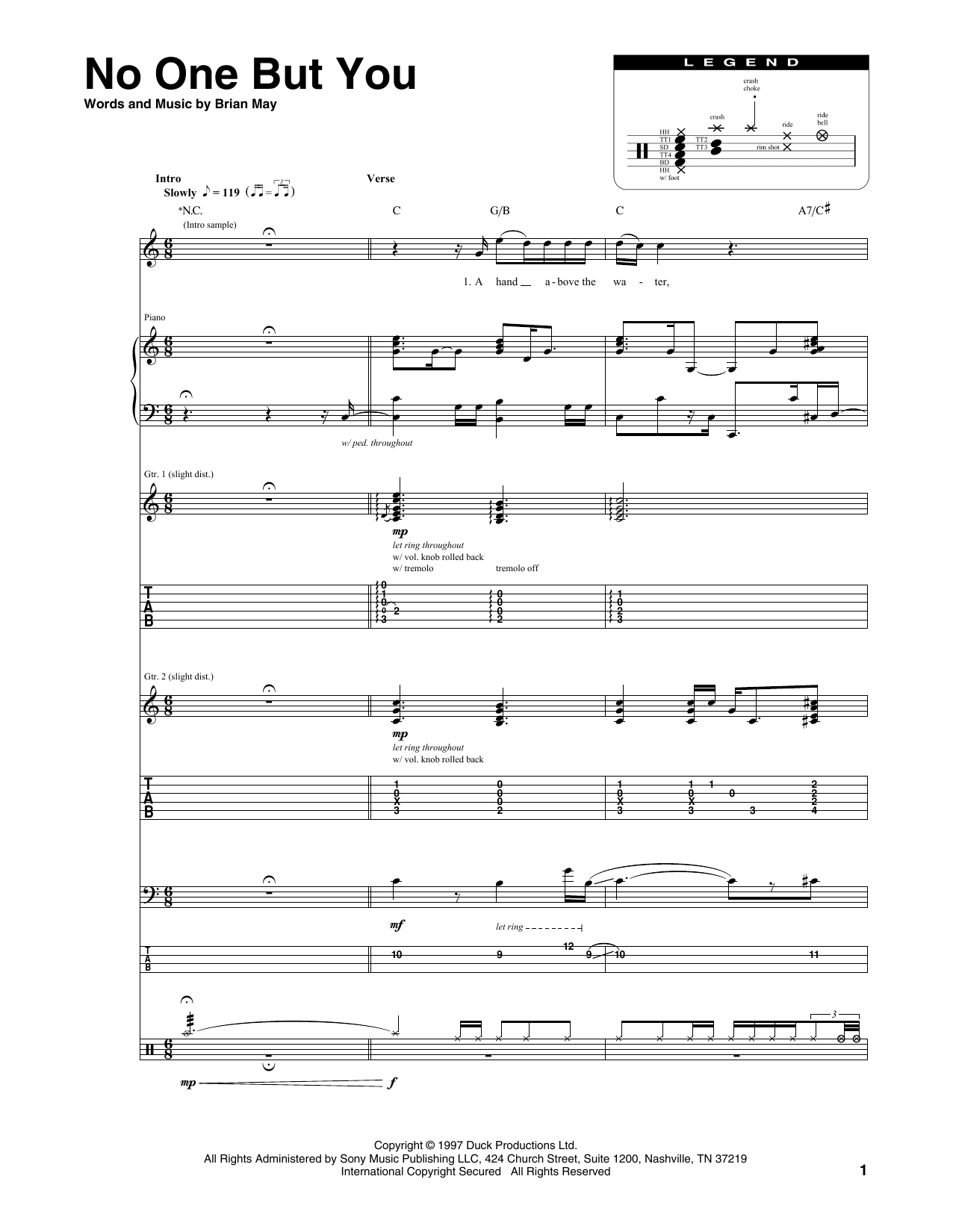Download Queen No One But You Sheet Music and learn how to play Transcribed Score PDF digital score in minutes
