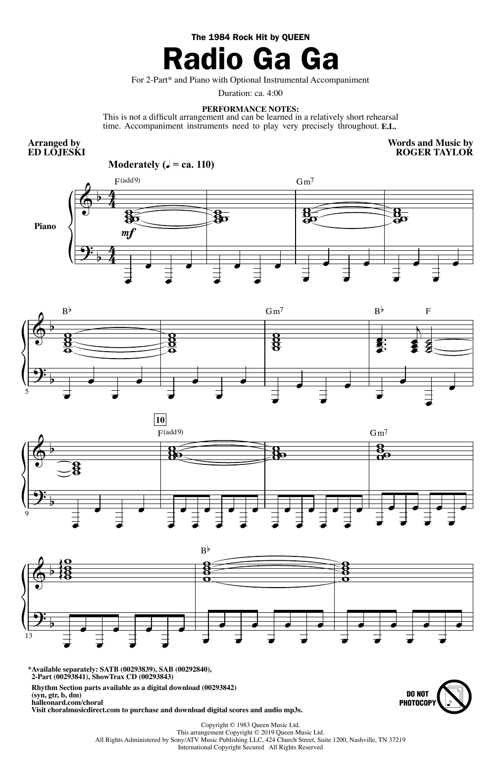 Download Queen Radio Ga Ga (arr. Ed Lojeski) Sheet Music and learn how to play 2-Part Choir PDF digital score in minutes