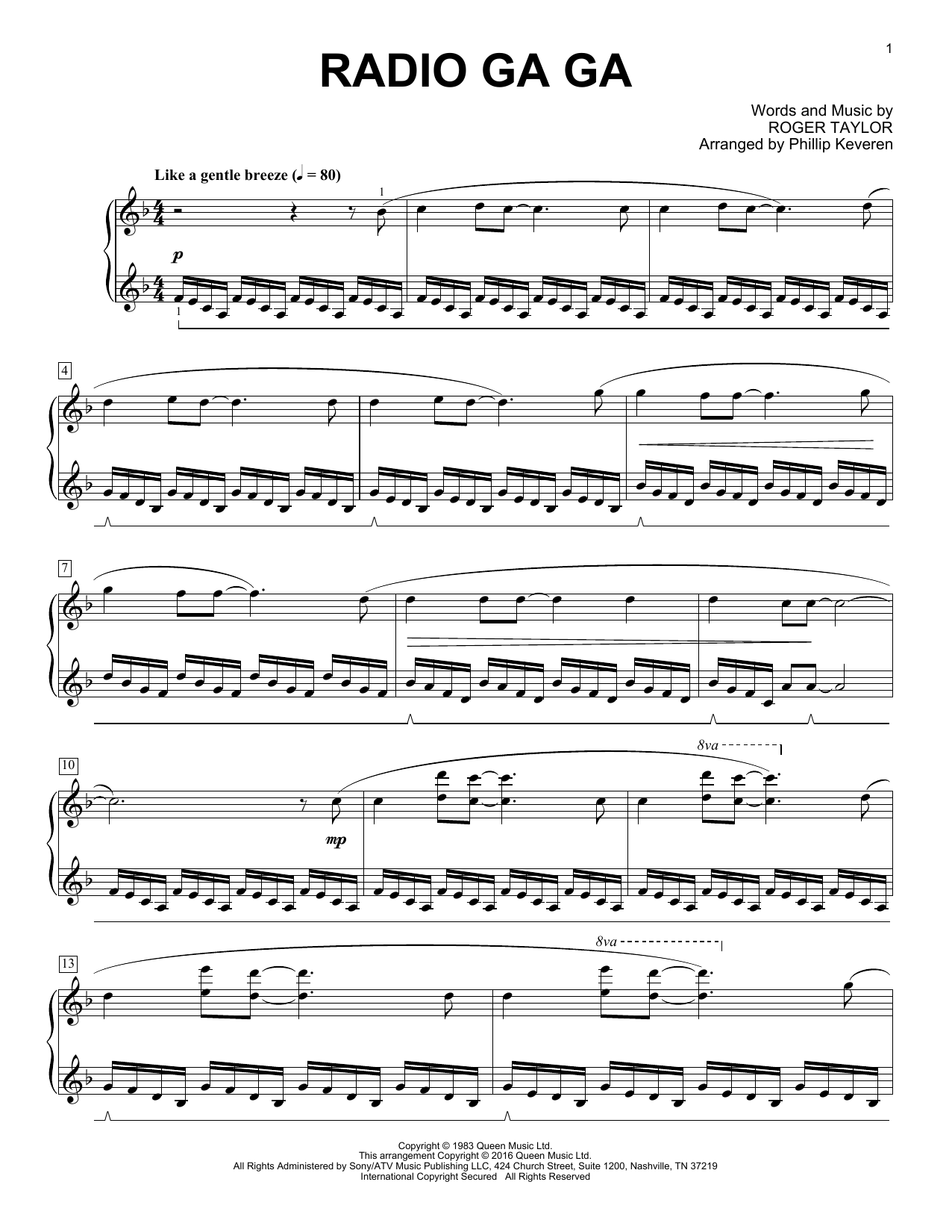 Download Phillip Keveren Radio Ga Ga Sheet Music and learn how to play Piano PDF digital score in minutes