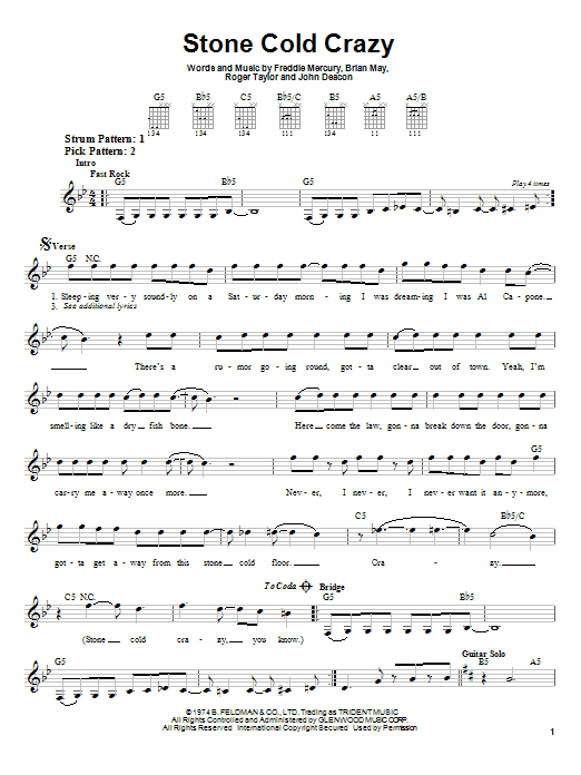 Download Queen Stone Cold Crazy Sheet Music and learn how to play Drums Transcription PDF digital score in minutes