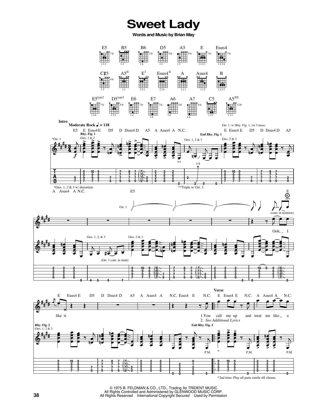 Download Queen Sweet Lady Sheet Music and learn how to play Guitar Tab PDF digital score in minutes