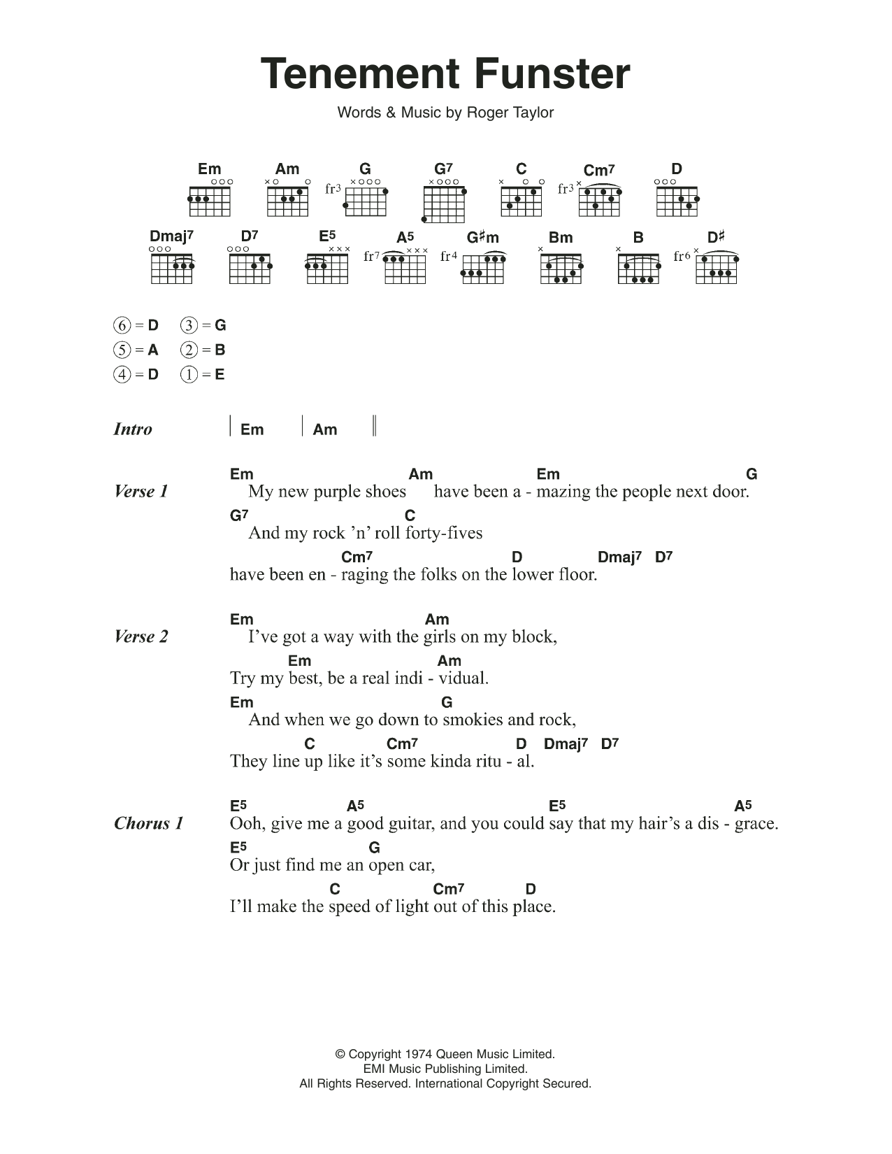 Download Queen Tenement Funster Sheet Music and learn how to play Lyrics & Chords PDF digital score in minutes