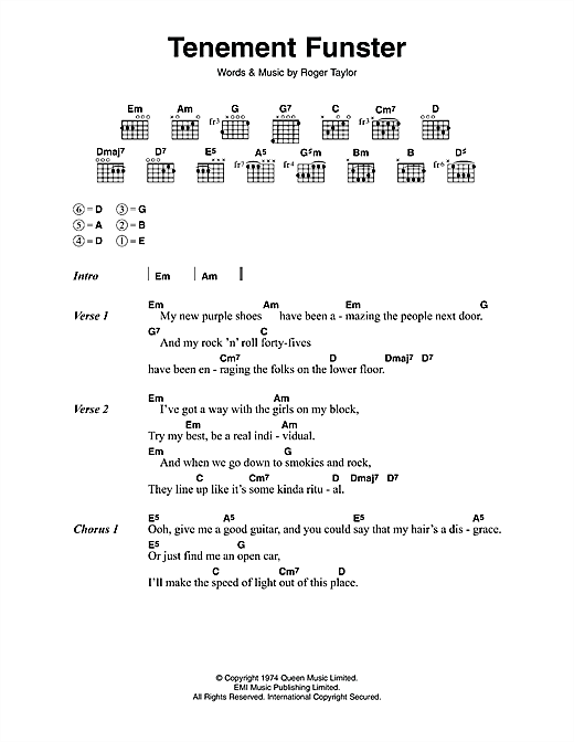 Download Queen Tenement Funster Sheet Music and learn how to play Lyrics & Chords PDF digital score in minutes